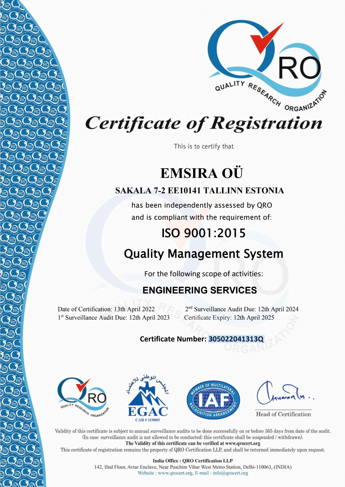 ISO 9001:2015 EMSIRA